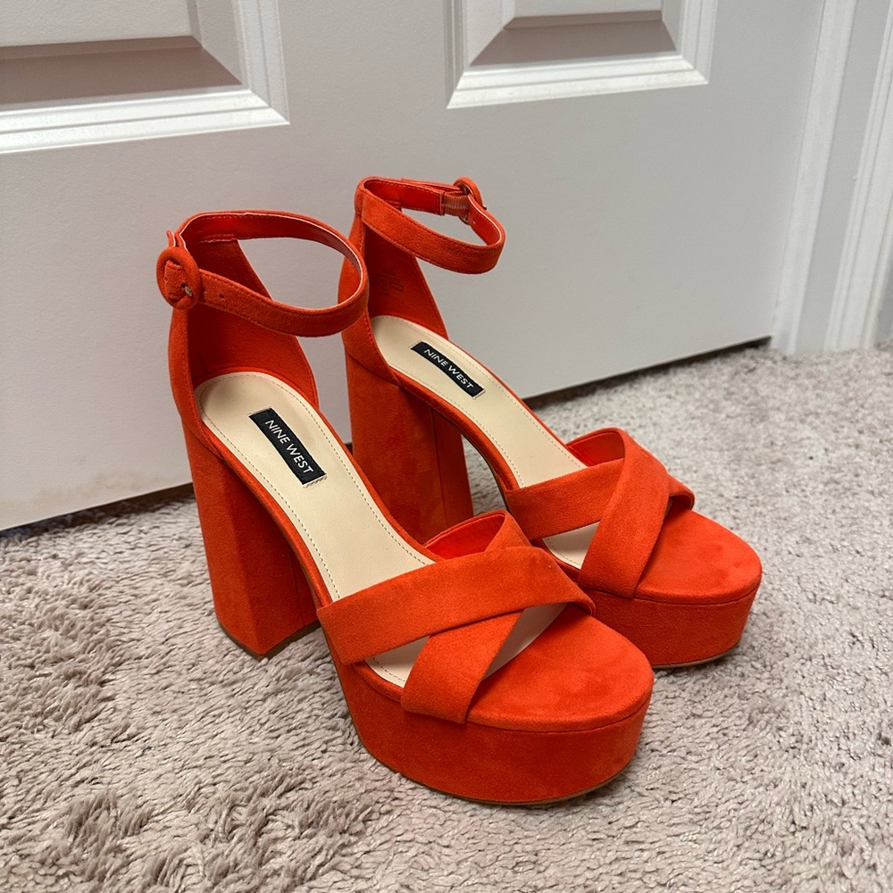Nine West Orange Heels with Chunky Platform